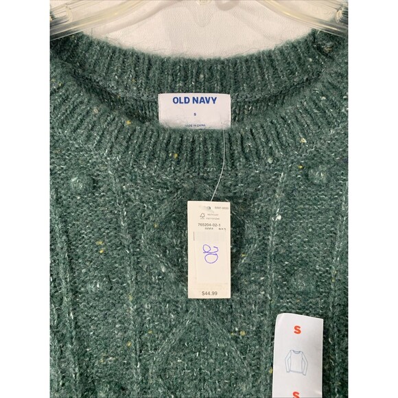 Old Navy Cropped Sweater Green Womens S NWT Cable Knit Crew Neck Oversized M - Picture 3 of 5